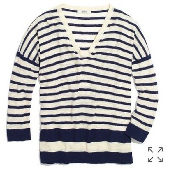 MADEWELL Slub V-Neck Sweater in Stripeblock XS - Picture 3 of 7